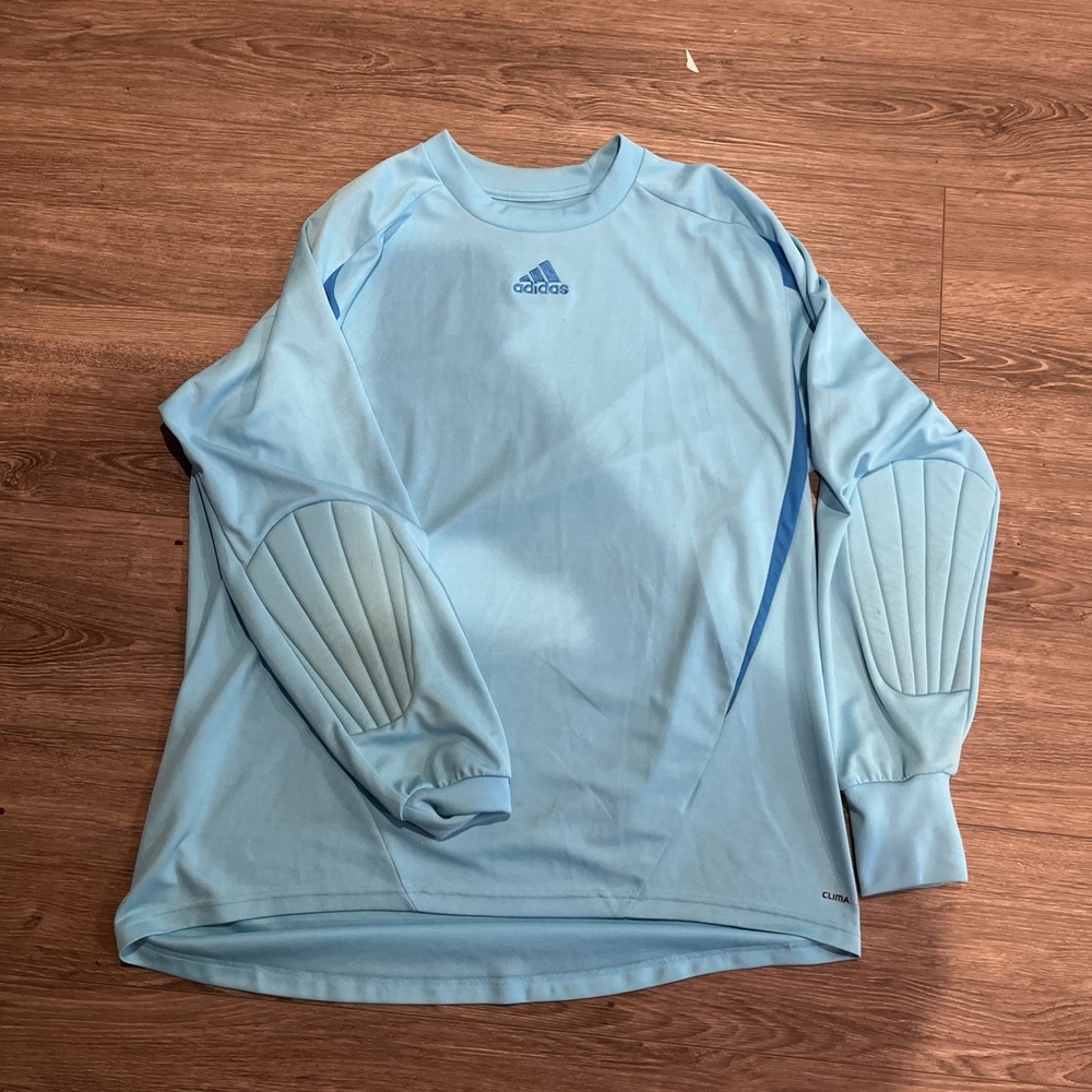 Adidas Shirt Mens Large Goalkeeper Goalie Long Sleeve Soccer Padded Aqua Blue